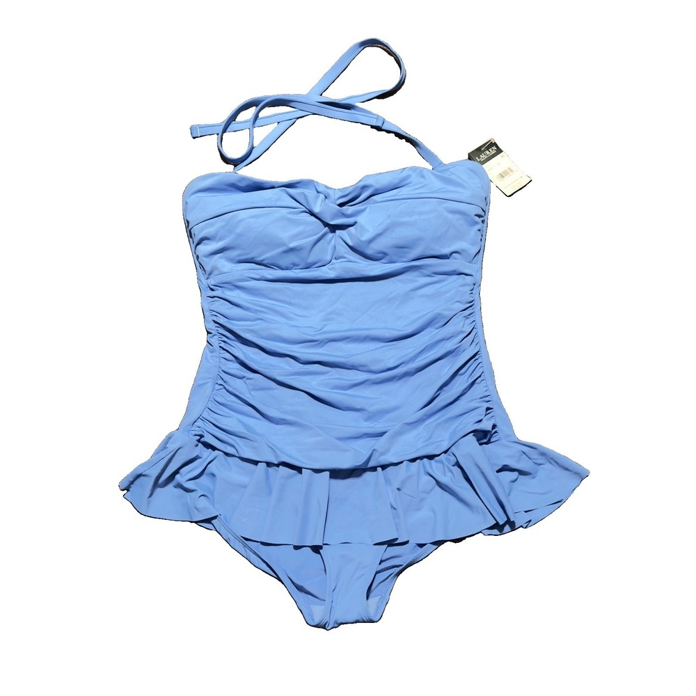 New LAUREN RALPH LAUREN Womens 16 Solids Underwire One Piece Swim Dress Sky Blue
